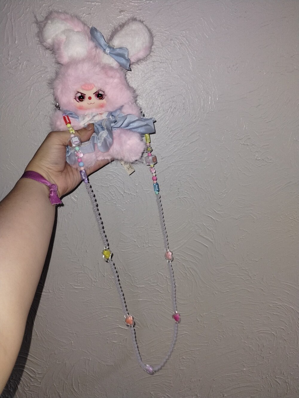 Rare BABY THREE MACAROON PATRIOTIC BUNNY PINK Crossbody Bag with COLOR GEM Strap